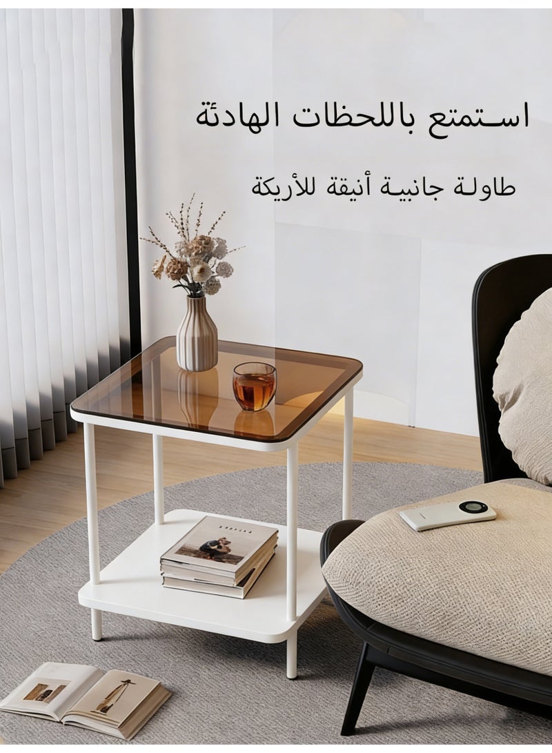 كاكابو طاولة جانبية معدنية حديثة ذات سطح زجاجي، طاولة جانبية رفيعة وضيقة بإطار متين، طاولة زاوية صغيرة للمساحات الصغيرة، مناسبة لغرفة المعيشة وغرفة النوم والمكتب، سهلة التجميع - Image 2